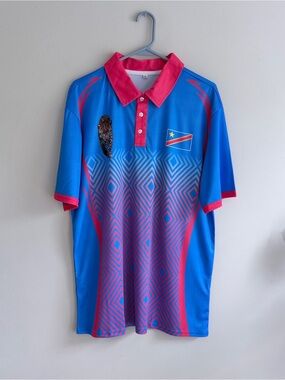 DR Congo Football Soccer Fan  Polo Shirt Jersey Large Blue